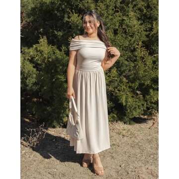 ZESICA Women's Off The Shoulder Maxi Dress 2025 Summer Sleeveless Casual Slim Swing Pleated Formal Party Dresses