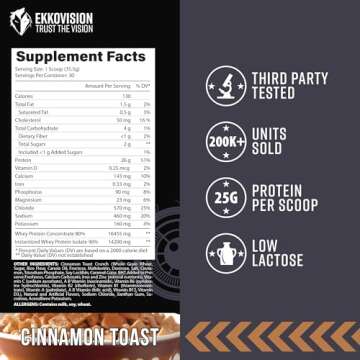 Ekko Protein Powder, Cinnamon Toast Cereal, 25 G Whey Protein per Scoop, Low Lactose, High Protein f...