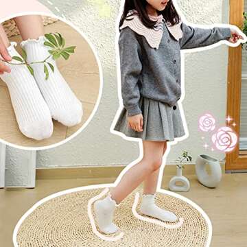 Zumou Toddler Anti Slip Non Skid Socks - Frilly Ruffle Design, 6 Pairs