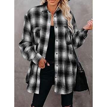BTFBM Women Shacket Jacket Long Sleeve Button Down Casual Plaid Flannel Shirts Loose Fall Spring Blo...