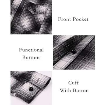 BTFBM Women Shacket Jacket Long Sleeve Button Down Casual Plaid Flannel Shirts Loose Fall Spring Blouses Tops(Plaid Black, X-Large)
