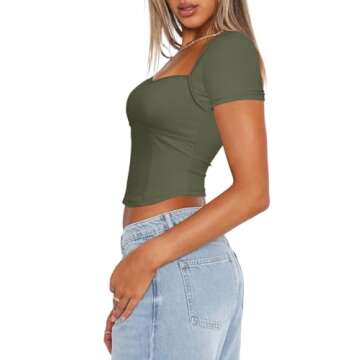 Darong Women's Summer Short Sleeve Sweetheart Square Neck Crop Top Slim Fit Sexy Tops Going Out Y2K T Shirt