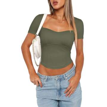 Darong Women's Summer Short Sleeve Sweetheart Square Neck Crop Top Slim Fit Sexy Tops Going Out Y2K T Shirt