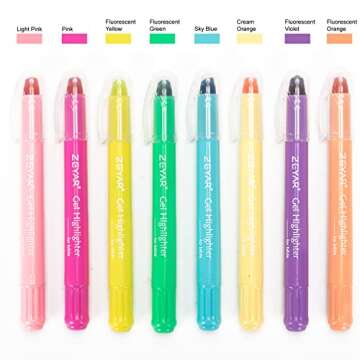 ZEYAR Gel Highlighters, Bible Highlighter Pens, No Bleed, Quick Dry, assorted colors, Bible Study and Bible Journaling Supplies, Bible highlighters for Tabs (8 Fluorescent colors)