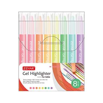 ZEYAR Gel Highlighters, Bible Highlighter Pens, No Bleed, Quick Dry, assorted colors, Bible Study and Bible Journaling Supplies, Bible highlighters for Tabs (8 Fluorescent colors)