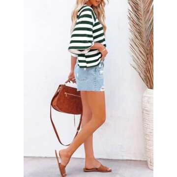 Dokotoo Summer Womens Tops for Women Cute Crop Tops 2025 Spring Striped Crew Neck Shirts Womens Blouses Dressy Casual Fashion Trendy Business Vacation Outfits Tee Ladies Loose Fit Tunic