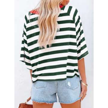 Dokotoo Summer Womens Tops for Women Cute Crop Tops 2025 Spring Striped Crew Neck Shirts Womens Blouses Dressy Casual Fashion Trendy Business Vacation Outfits Tee Ladies Loose Fit Tunic