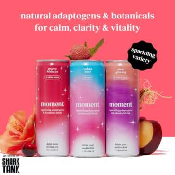 Moment Mocktails Non Alcoholic Drinks (Shark Tank) | SPARKLING Classics Adaptogen Drink | L-Theanine...