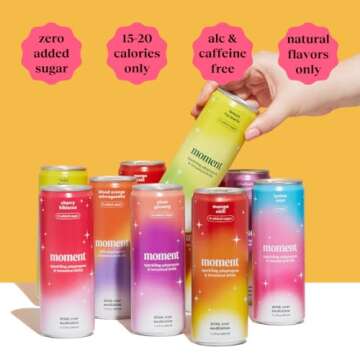 Moment Mocktails Non Alcoholic Drinks (Shark Tank) | SPARKLING Classics Adaptogen Drink | L-Theanine & Ashwagandha for Calm & Clarity | 0 Added Sugar 0 Caffeine | 12-pack
