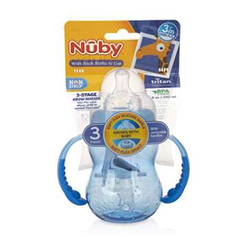 Nuby 3 in 1 Baby Bottle to Training Sippy Cup - 8 Oz Toddler Cups Spill Proof with Soft Spout, Nippl...