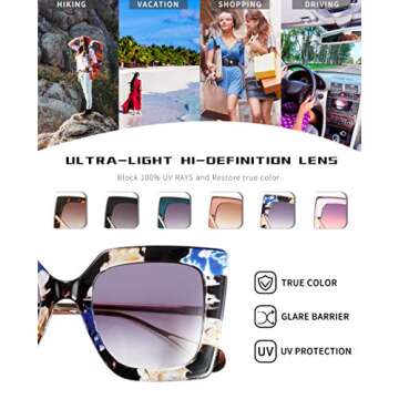 FEISEDY Sunglasses Womens Trendy, Oversized Square Shades, Pearl Inlay Cat Eye Frame UV400 Protection B2625,Marble Pattern/Gradient Grey