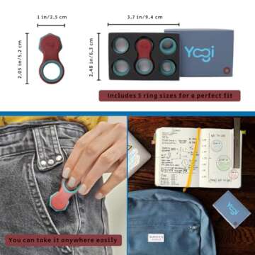 Yogi Fidget Toy - Patented Fidget Spinner Design, Desk Toy for Office, Anxiety Relief, ADHD Toy, Autism, Quiet Fidget Toys for Adults & Kids, Five Ring Sizes, Easy to Use Sensory Toy - Lava