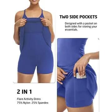 Womens Tennis Dress, Workout Dress with Built-in Bra & Shorts Pockets Exercise Dress for Golf Athletic Dresses for Women SkyBlue