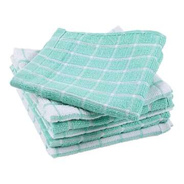 DII Basic Terry Collection Windowpane Dishcloth Set, 12x12, Aqua, 6 Piece