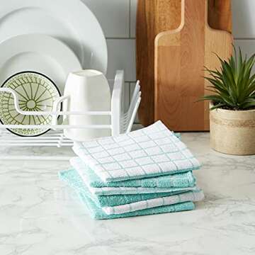 DII Basic Terry Collection Windowpane Dishcloth Set, 12x12, Aqua, 6 Piece