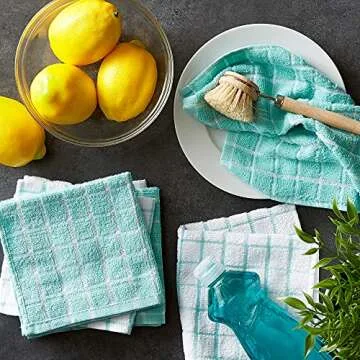 DII Basic Terry Collection Windowpane Dishcloth Set, 12x12, Aqua, 6 Piece