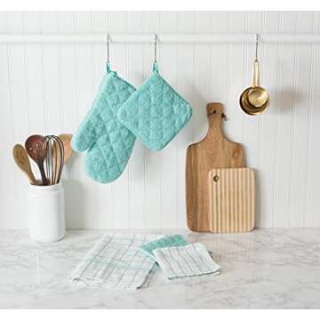 DII Basic Terry Collection Windowpane Dishcloth Set, 12x12, Aqua, 6 Piece