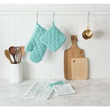 DII Basic Terry Collection Windowpane Dishcloth Set, 12x12, Aqua, 6 Piece