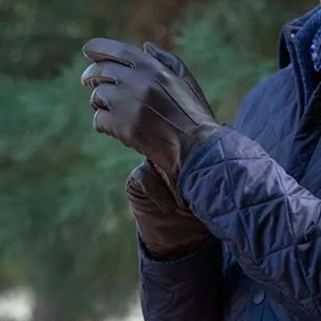 Men's Downholme Cashmere Lined Leather Gloves - Brown