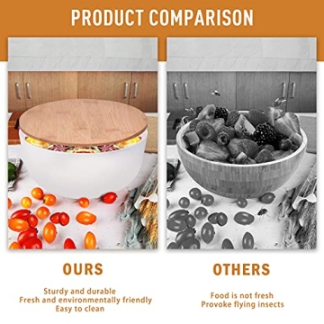 Panghuhu88 Salad Bowl with Lid, Set of 3 (7" + 8.8" + 11") Serving Bowl with Bamboo Cover, Bamboo Fiber Mixing Bowl for Salad Cereal Pasta Soup Fruit Popcorn Chips (White)