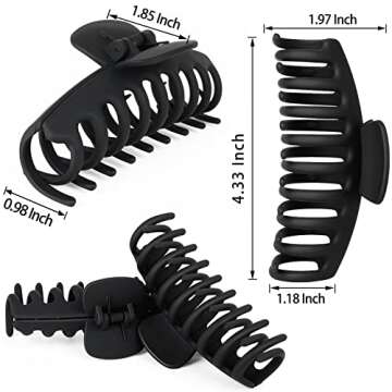 TOCESS Big Large Hair Claw Clips for Women for Thin Thick Curly Hair 90's Strong Hold 4.33 Inch Nonslip Black Matte (4 Pcs)