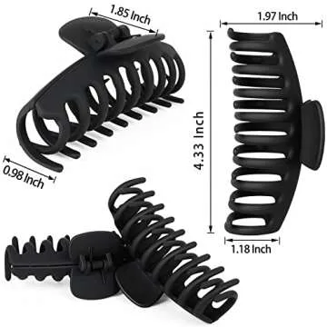 TOCESS Big Large Hair Claw Clips for Women for Thin Thick Curly Hair 90's Strong Hold 4.33 Inch Nonslip Black Matte (4 Pcs)