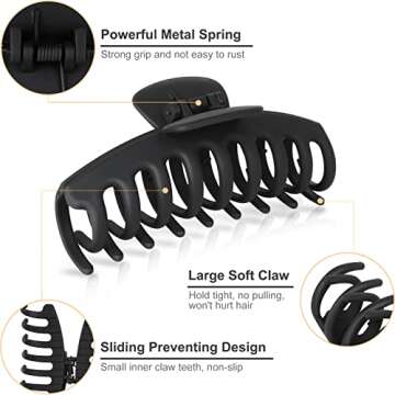 TOCESS Big Large Hair Claw Clips for Women for Thin Thick Curly Hair 90's Strong Hold 4.33 Inch Nonslip Black Matte (4 Pcs)