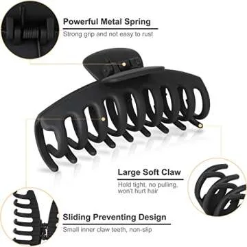 TOCESS Big Large Hair Claw Clips for Women for Thin Thick Curly Hair 90's Strong Hold 4.33 Inch Nonslip Black Matte (4 Pcs)