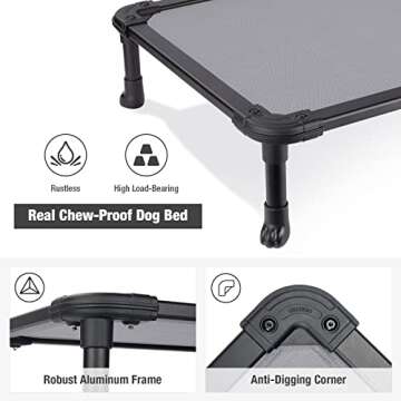 Veehoo Chew Proof Elevated Dog Bed - Cooling Raised Pet Cot - Rustless Aluminum Frame and Durable Textilene Mesh, Unique Designed No-Slip Feet for Indoor or Outdoor Use, Grey, Large, CWC2002