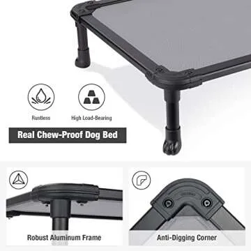 Veehoo Chew Proof Elevated Dog Bed - Cooling Raised Pet Cot - Rustless Aluminum Frame and Durable Textilene Mesh, Unique Designed No-Slip Feet for Indoor or Outdoor Use, Grey, Large, CWC2002