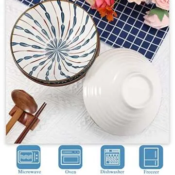 Zopeal Ceramic Ramen Bowl Set for Soup Lovers 40 Ounce