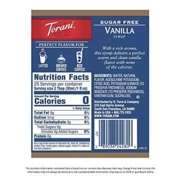 Torani Sugar Free Syrup, Vanilla, 25.4 Ounce (Pack of 4)