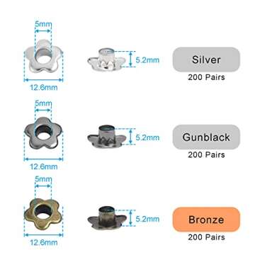 200Pack Flower Eyelet Grommets, 5mm Metal Eyelets for Fabric Clothing, Shoe Eyelets, Belt, Bags, Boo...