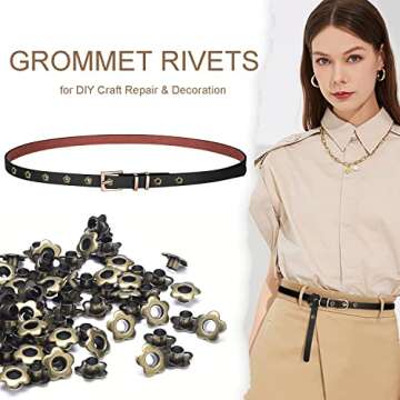 200Pack Flower Eyelet Grommets, 5mm Metal Eyelets for Fabric Clothing, Shoe Eyelets, Belt, Bags, Bookmarks, Paper, Scrapbooking, Card Making and Other Leather Crafts (Antique Brass)