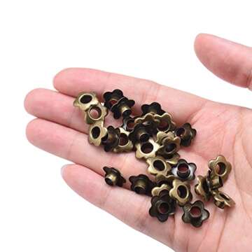 200Pack Flower Eyelet Grommets, 5mm Metal Eyelets for Fabric Clothing, Shoe Eyelets, Belt, Bags, Bookmarks, Paper, Scrapbooking, Card Making and Other Leather Crafts (Antique Brass)