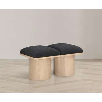 Meridian Furniture 465Black-2B Pavilion Collection Art Deco Bench with Rich Black Boucle Fabric and ...