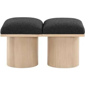 Meridian Furniture 465Black-2B Pavilion Collection Art Deco Bench with Rich Black Boucle Fabric and Natural Finished Oak Veneer, 31" W x 18" D x 17.5" H, Black