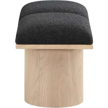 Meridian Furniture 465Black-2B Pavilion Collection Art Deco Bench with Rich Black Boucle Fabric and Natural Finished Oak Veneer, 31" W x 18" D x 17.5" H, Black