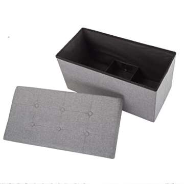 Folding Storage Ottoman - 30-Inch Tufted Footrest, Linen Chest, or Bench with Removable Bin for Living Room, Bedroom, or Dorm by Lavish Home (Gray)