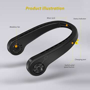 UseeShine Portable Neck Fan, bladeless neck fan,for Indoor Outdoor Travelling,USB Rechargeable Perso...