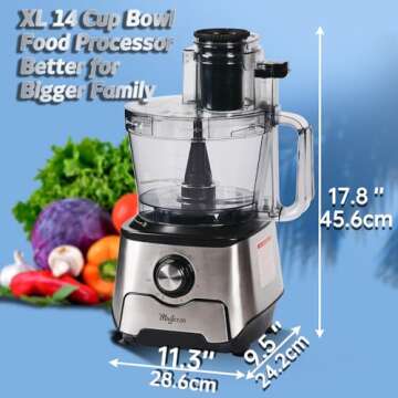 Magiccos 14-Cup French-Fry-Cutter Storage-Drawer Food-Processor - XL Bowl, Large Chute & Storage Dra...
