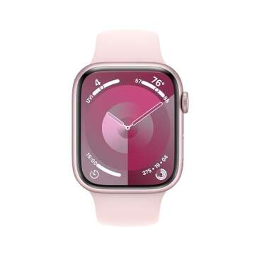 Apple Watch Series 9 [GPS 45mm] Smartwatch with Pink Aluminum Case with Light Pink Sport Band M/L. F...