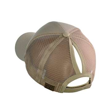 C.C Ponycap Messy High Bun Ponytail Adjustable Mesh Trucker Baseball Cap Hat, Khaki