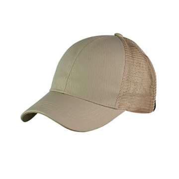 C.C Ponycap Messy High Bun Ponytail Adjustable Mesh Trucker Baseball Cap Hat, Khaki