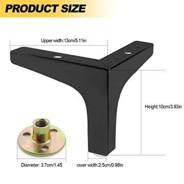 JLXMAXLJ Modern Metal Furniture Legs 4 inches, Set of 4 Furniture Legs Replacement for Dresser Cabinet Couch Bed Chair Table Ottoman DIY Replacement Parts