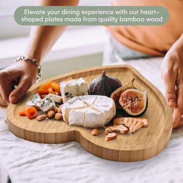 Hallops Heart Charcuterie Board - Bamboo Heart Wood Tray for Food - Heart Cheese Board - Rustic Serv...