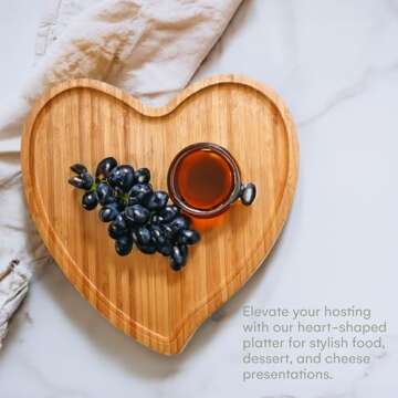 Hallops Heart Charcuterie Board - Bamboo Heart Wood Tray for Food - Heart Cheese Board - Rustic Serving Trays - Multipurpose and Durable - Set of 3-7.6x7.6, 9x8.4, 10.6x10.6 inches