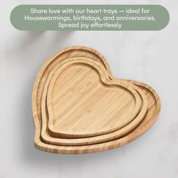 Hallops Heart Charcuterie Board - Bamboo Heart Wood Tray for Food - Heart Cheese Board - Rustic Serving Trays - Multipurpose and Durable - Set of 3-7.6x7.6, 9x8.4, 10.6x10.6 inches