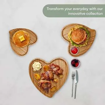 Hallops Heart Charcuterie Board Set of 3 - Eco-Friendly Bamboo Trays