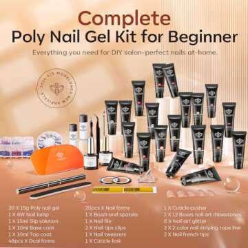 Modelones 20 Colors Poly Nail Gel Kit with Nail Lamp – 122PCS Complete Starter Kit Winter Nude Red Brown Grey Glitter Nail Extension Art DIY at Home Gifts
